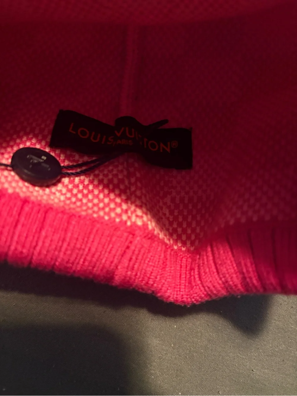 Louis Vuitton Pink Checker Knit Kids Beanie with Logo Patch